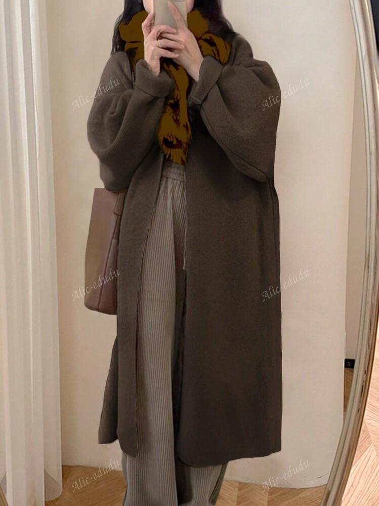 Casual Solid Color Long Sleeve Loose Cardigan Outerwear | SHEIN