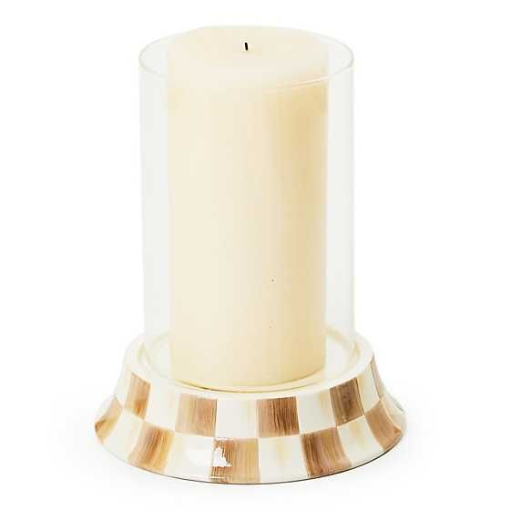 Mocha Check Pillar Glass Candle Holder | MacKenzie-Childs