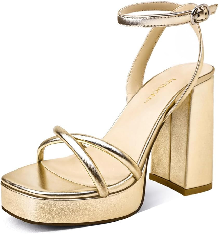 Square Open Toe Heels for Women Block Chunky Platform High Heels Vintage Fashion Wedding Party Ev... | Amazon (US)