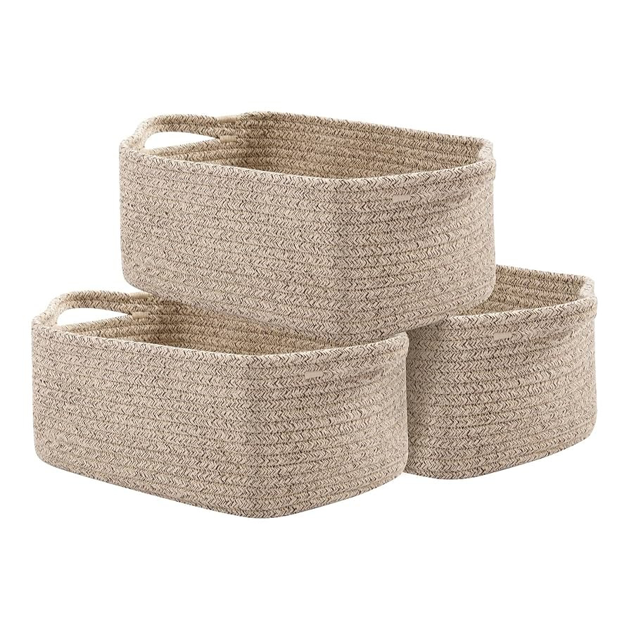OIAHOMY Cotton Rope Baskets for Shelves, Woven Storage Baskets, Rectangle Nursery Small Basket wi... | Amazon (CA)