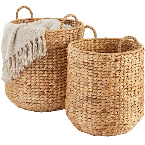 Best Choice Products 2-Piece Round Nesting Baskets W/Handles, Handwoven Water Hyacinth, Plant Holder, Laundry Basket, Storage Organizer, Tote Bins for Bedroom, Living Room, & Laundry Room - Natural | Amazon (US)