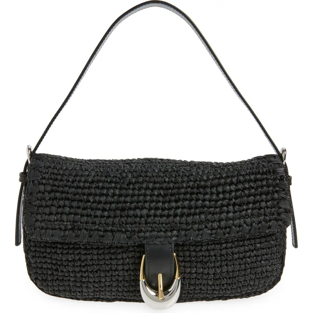STAUD Harlow Raffia Shoulder Bag in Black at Nordstrom | Nordstrom