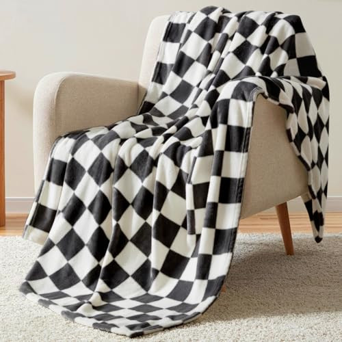 Homelike Moment Checkered Throw Blanket, Black Checkerboard Grid Soft Fluffy Fleece Blankets Throws, Fuzzy Cozy Plush Flannel Blanket for Couch, Comfy Warm Lightweight Bed Blanket (Black, 50x60IN) | Amazon (US)