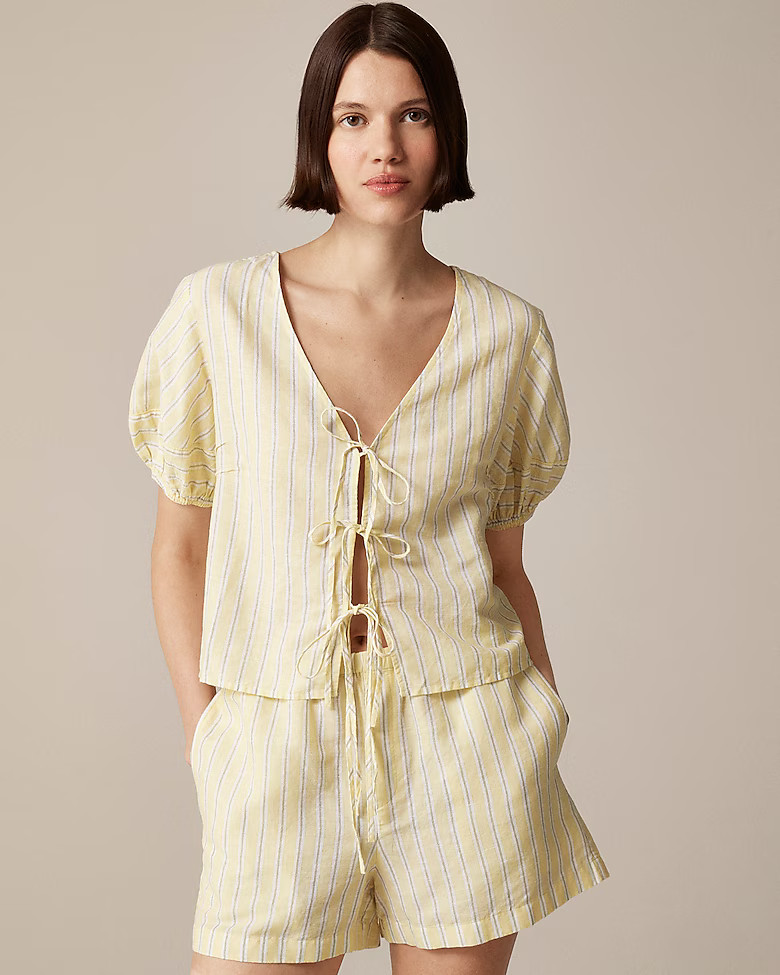 Linen-cotton blend tie-front short set | J. Crew US