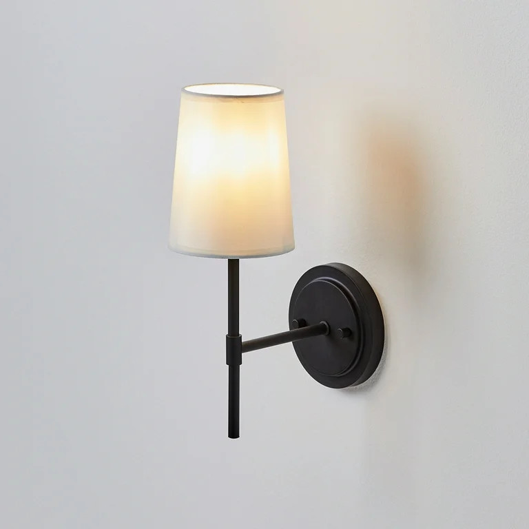 Better Homes & Gardens 1-Light Wall Sconce with Fabric Shade, Matte Black Finish, Light Bulb Incl... | Walmart (US)