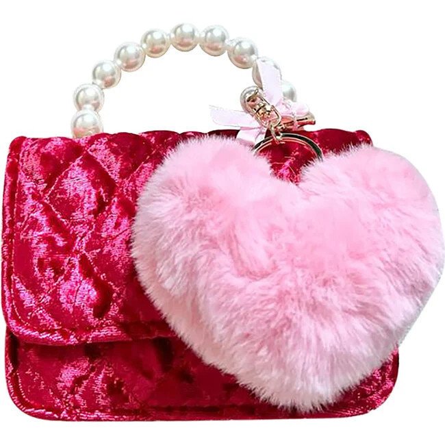 Velvet Purse With Faux Fur Heart, Red | Maisonette