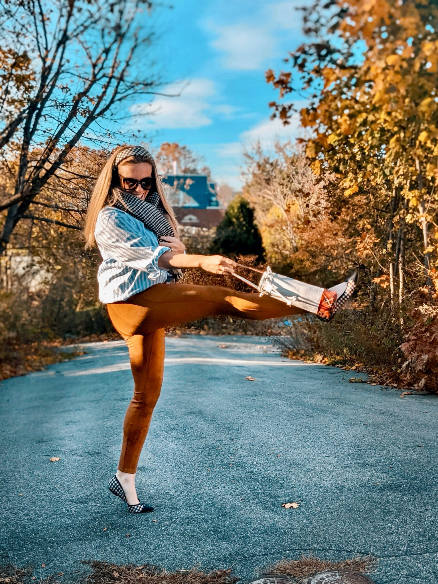Heels up, it FriYAY 💃 

And a fun one on deck too! I am spending the weekend visiting my family for an early Thanksgiving and am ready for all the turkey and more important~ sides!! Am officially jumping into all the holidays full steam ahead starting this weekend and that makes me a very happy girl. Bring on the season of all the festivities 🧡 Happy Friday friends!

New faux suede leggings for the win! Absolutely love these, so comfy and the perfect color for fall and colder days! Also just picked up this tartan plaid wine bag that’s going to be in use from now through end of year!! Both linked here along with my favorite striped button down! 👉🏻

#LTKHoliday #LTKstyletip #LTKSeasonal