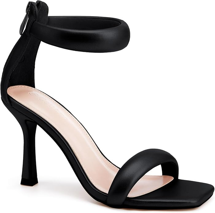 Coutgo Women's One Strap Heeled Sandals Square Open Toe Stiletto Heels Ankle Buckle Strap Summer ... | Amazon (US)