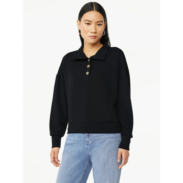 Scoop Women's Scuba Knit Button Neck Sweatshirt, Sizes XS-XXL | Walmart (US)