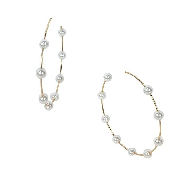 Jewelry Collection Nikki Simulated Pearl Large 3" Hoop Earrings, Gold | Walmart (US)