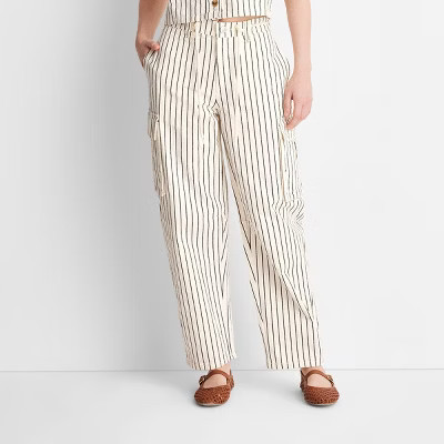 Women's Mid-Rise Barrel Leg Jeans - Future Collective Black Striped 2: Cotton Blend, Ankle Length, Fly Button Closure | Target