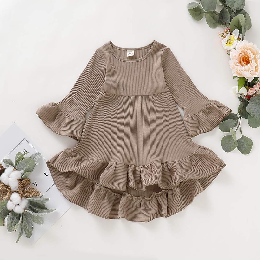YOUNGER TREE Toddler Baby Girls Spring Clothing Solid Color Cotton Pit Irregular Skirt Winter Dress  | Amazon (US)