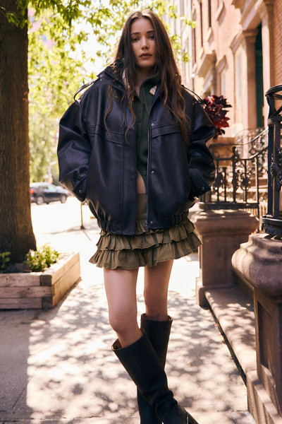 Azalea Wang UO Exclusive Narelle Oversized Faux Leather Bomber Jacket in Maroon Faux Leather, Women's at Urban Outfitters | Urban Outfitters (US and RoW)