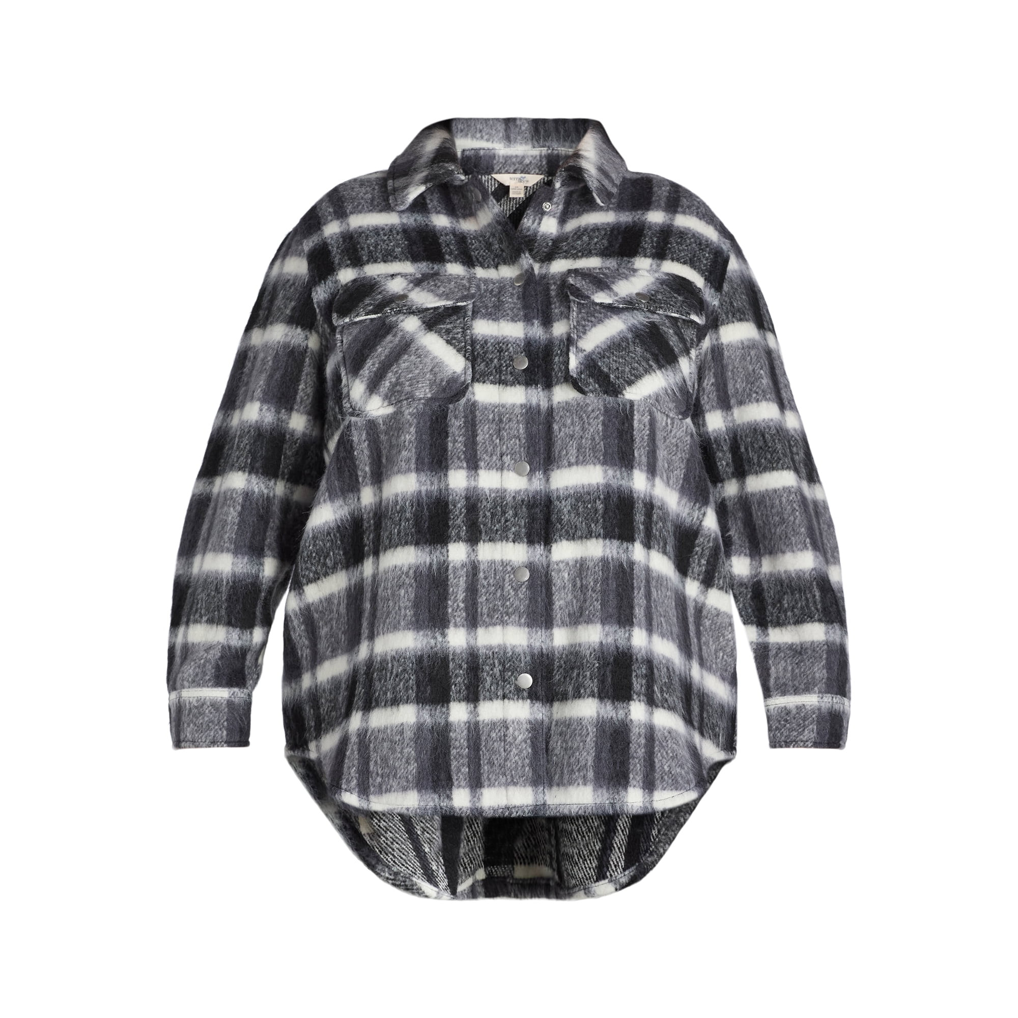 Terra & Sky Women's Plus Size Brushed Plaid Button Down Shacket, 0X-5X | Walmart (US)
