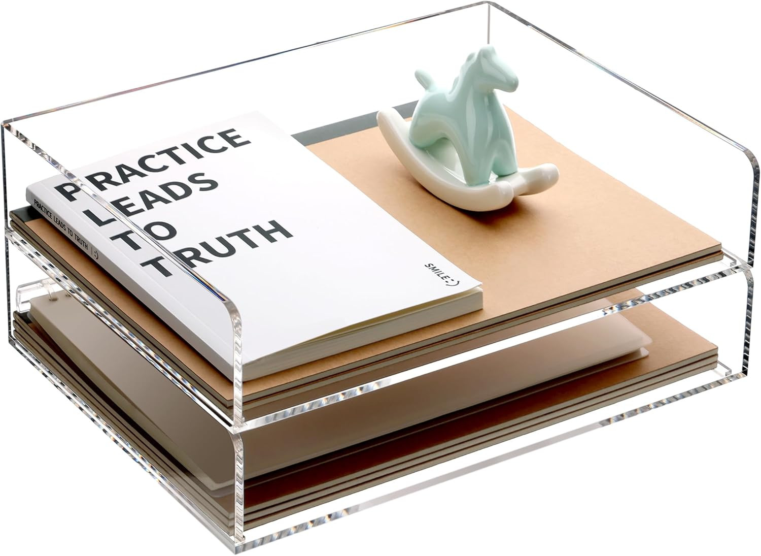 Paper Organizer for Desk,2 Tier Stackable Paper File Holder Tray,A4 Size Acrylic Desk Organizer L... | Amazon (US)