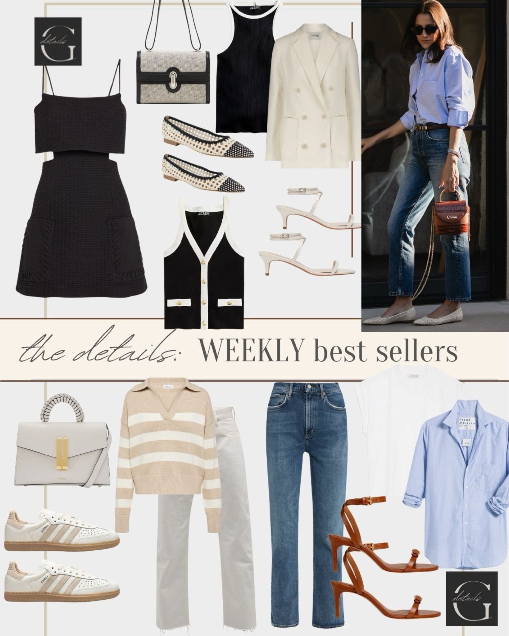 Weekly best sellers, White blazer - GRAY15

Black dress
Striped sweater
Jeans
Tanks
Samba 
Kitten heels
Wedding guest shoes
White blazer - GRAY15

#LTKover40 #LTKVideo #LTKstyletip