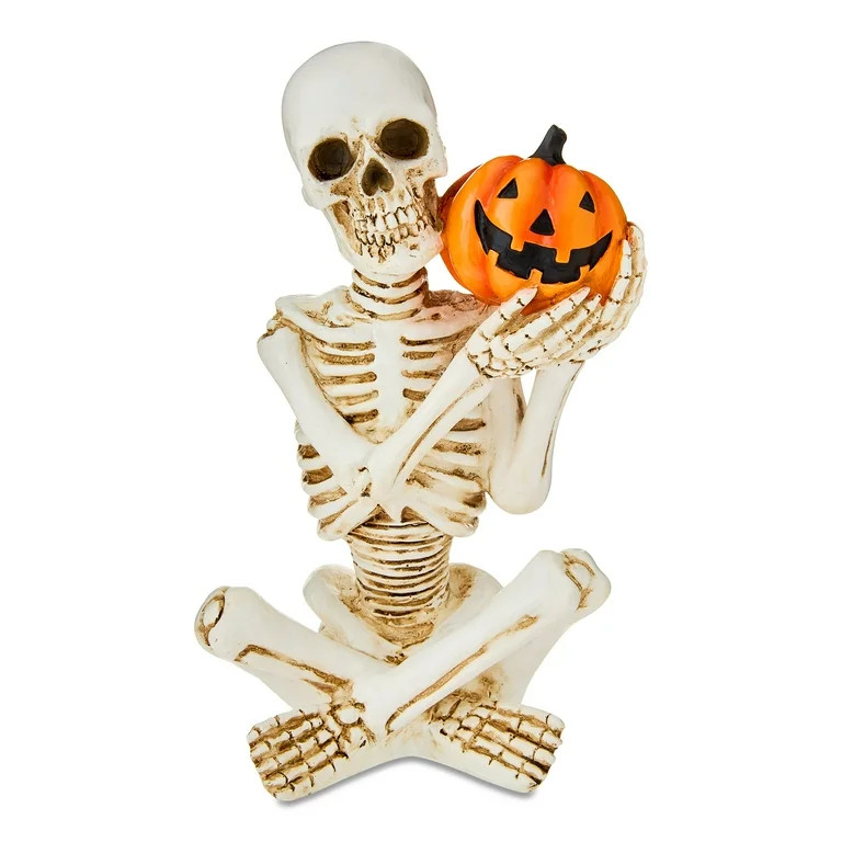 Skeleton & Jack-o'-Lantern Tabletop Decor, White & Orange, 9", Halloween by Way To Celebrate - Wa... | Walmart (US)