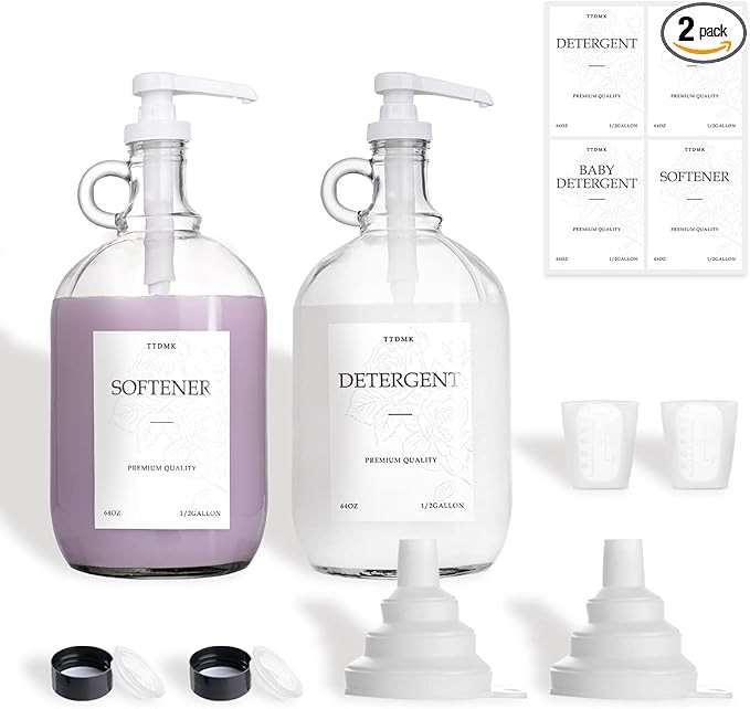 2 Pcs Glass Liquid Laundry Detergent Dispenser, Half Gallon Laundry Soap Dispenser for Laundry Ro... | Amazon (US)