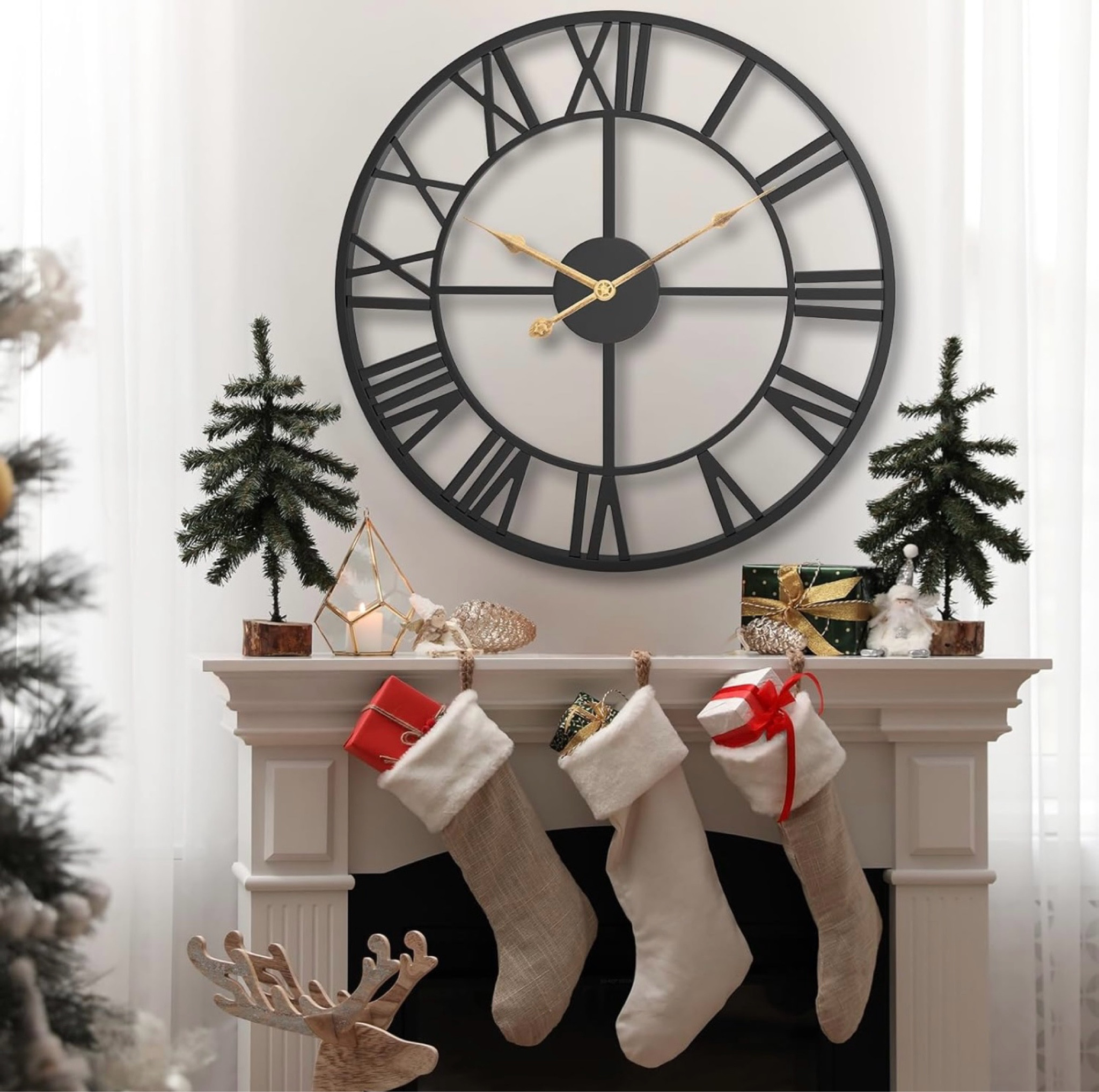 Wall Clocks for Home Decor,Large Wall Clock Oversized with Roman Numeral Style,European Industrial Vintage Rustic Metal Wall Clock for Home,Living Room,Kitchen,Office Decoration