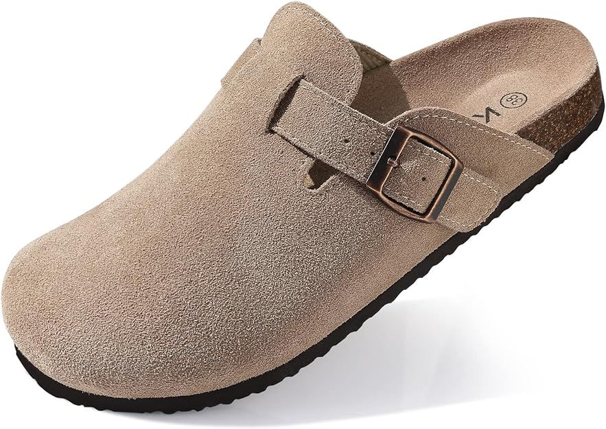 Women's Suede Clogs Leather Mules Cork Footbed Sandals Potato Shoes with Arch Support | Amazon (US)