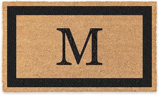 Coco Mats 'N More Black Single Bordered Monogrammed Coco Doormat 18" x 30" with Vinyl Backing | P... | Amazon (US)
