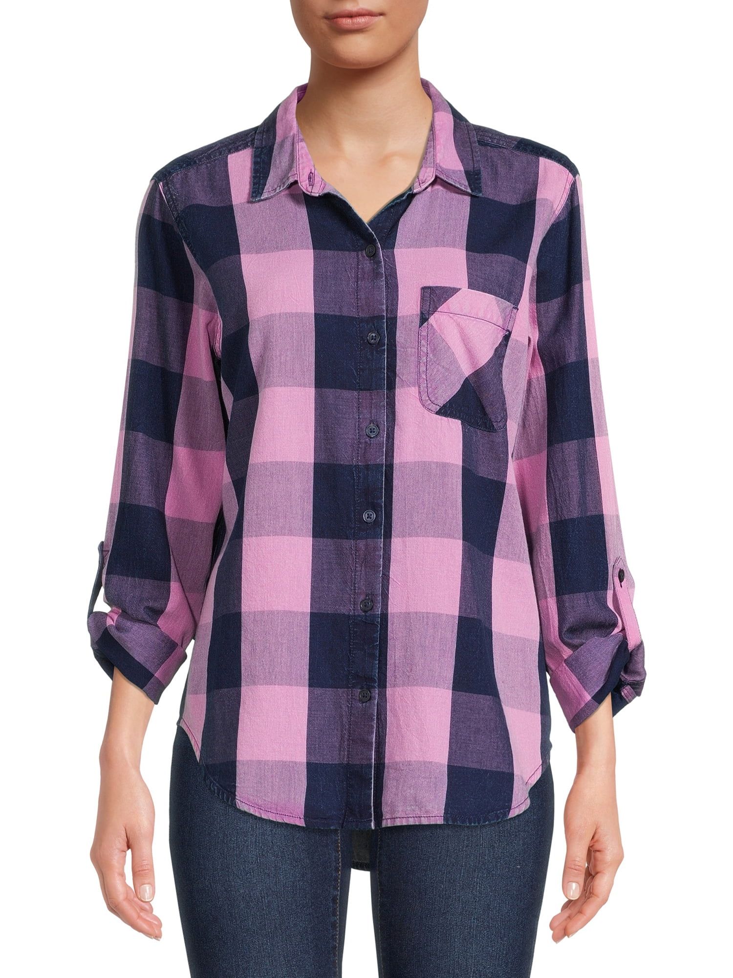 Time and Tru Women's Long Sleeve Soft Button Down Shirt - Walmart.com | Walmart (US)