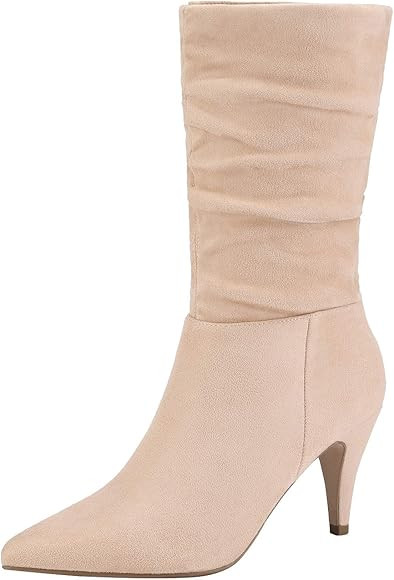 DREAM PAIRS Women's High Heel Mid Calf Boots Slouchy Pointed Toe Fall Boots | Amazon (US)