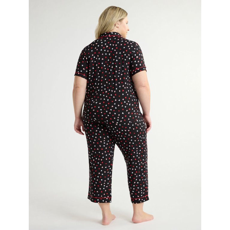 Joyspun Women's and Women’s Plus Jersey Notch Collar Top and Capri Pants Pajama Set, 2-Piece, S... | Walmart (US)