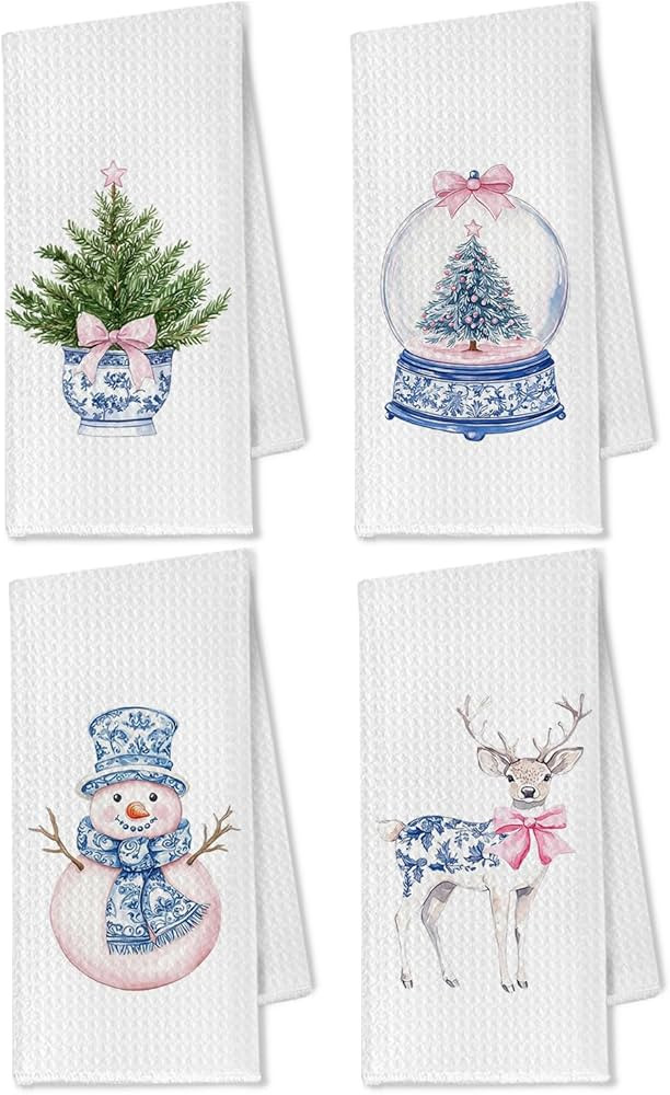 Chinoiserie Christmas Kitchen Towels, Blue and White Christmas Hand Towels for Bathroom, Coquette... | Amazon (US)
