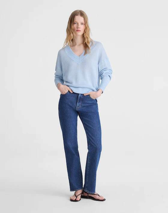 Deep V-Neck Sweater in 100% Linen | Madewell