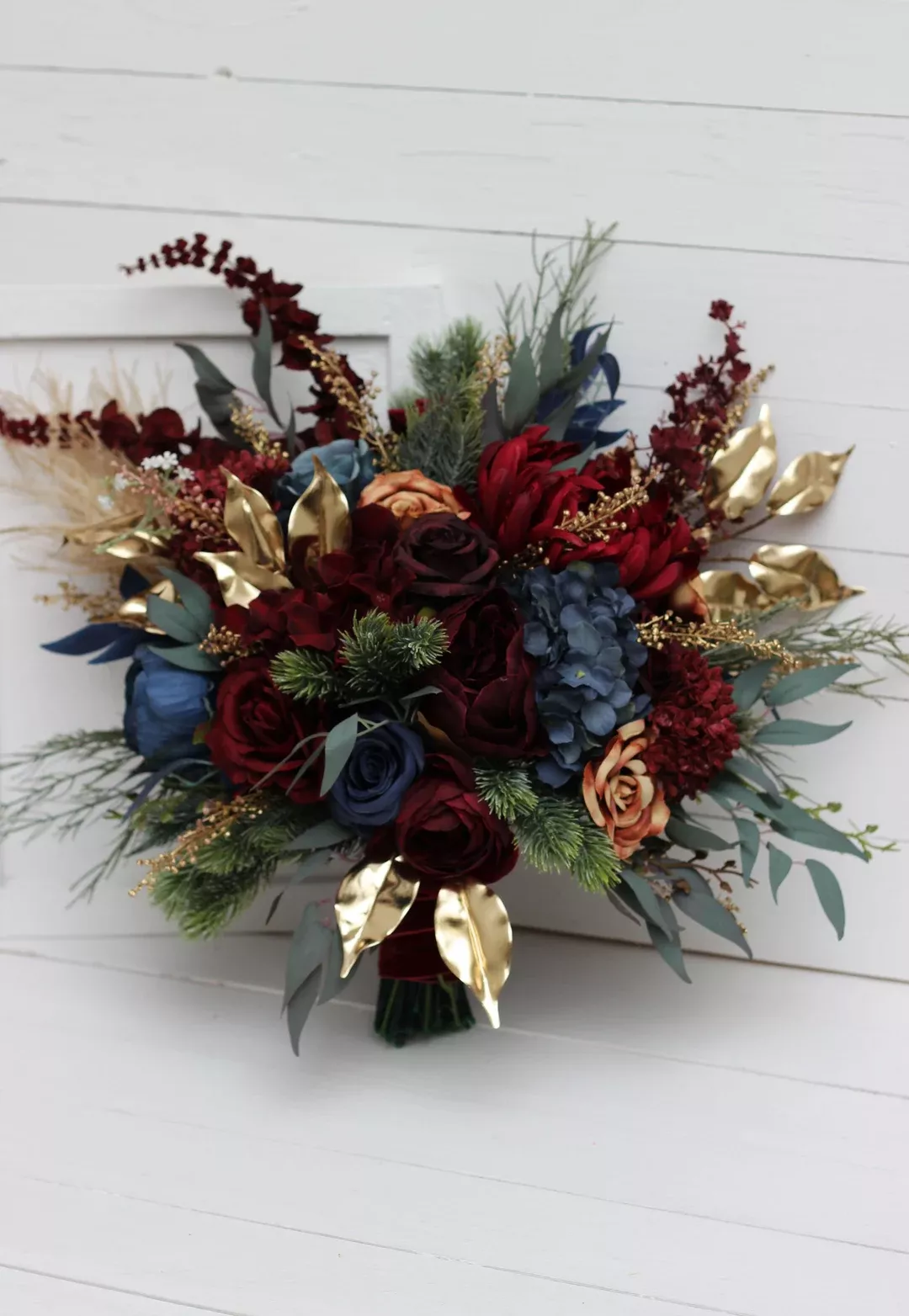 Turquoise and Burgundy Floral Bouquets By Digital Curio