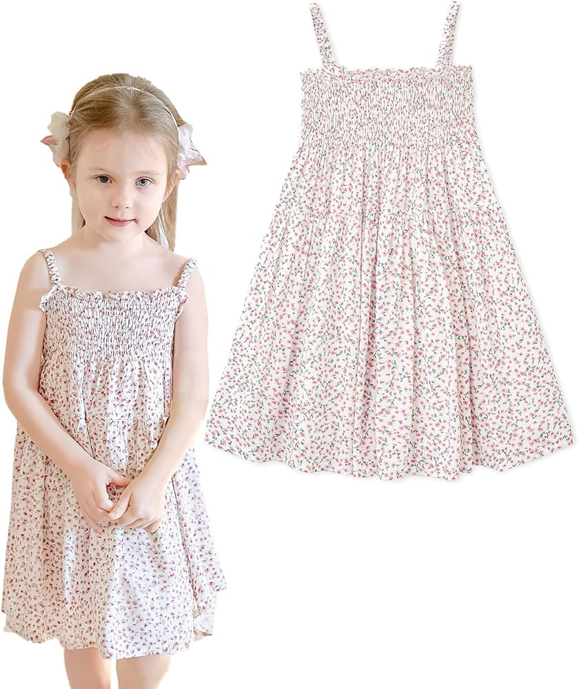 Simplee kids Baby Girls Casual Dress Toddler Smocking Dress Floral Print Sundress for Spring Summ... | Amazon (US)