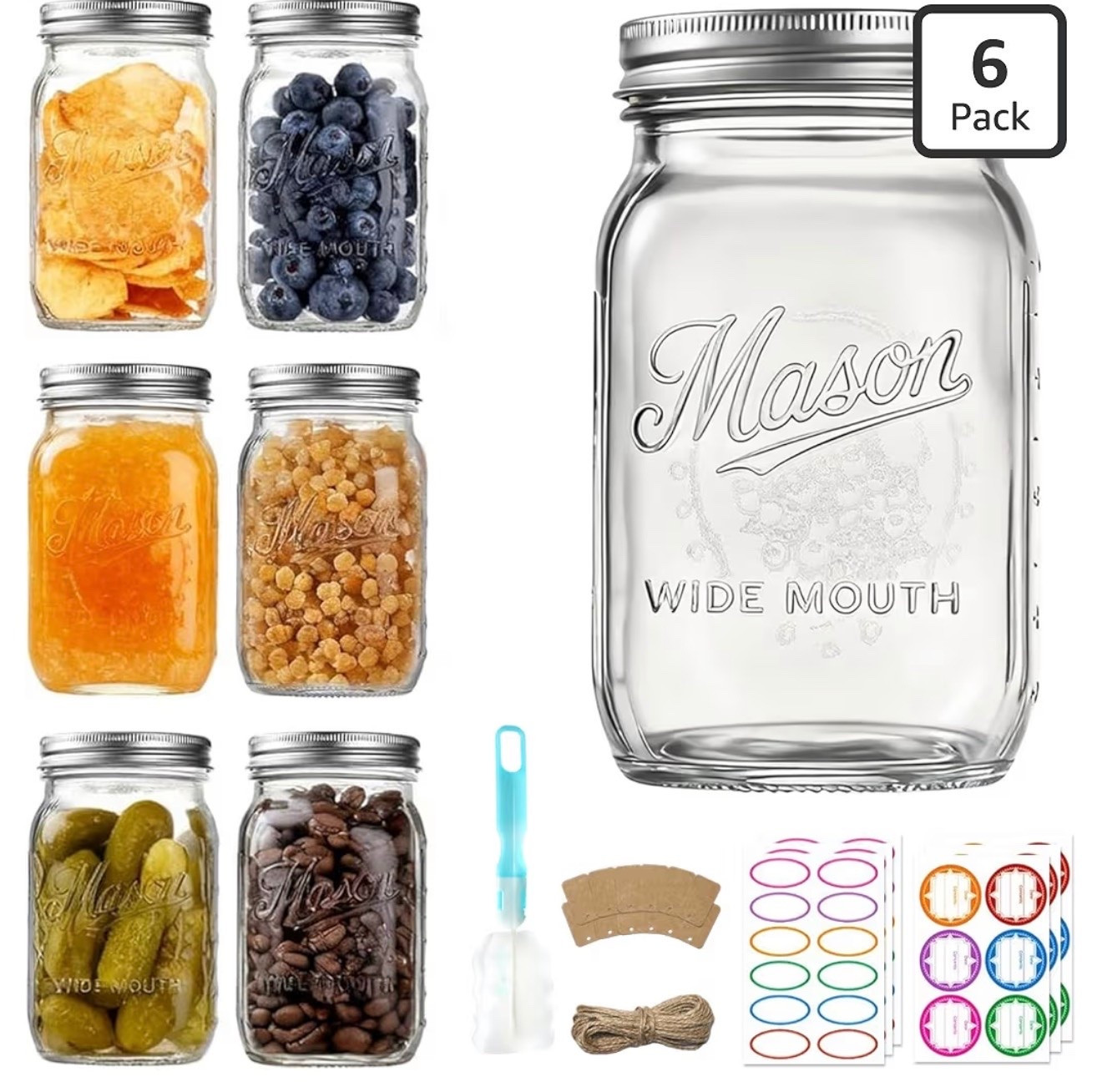 Mason Jars 32 oz,6 Pack Large Wide Mouth Mason Jar with Airtight Lids and Bands|Quart Glass Canning Jars for Pickling, Fermenting and Food Storage Microwave&Dishwasher Safe

#LTKMothersDay #LTKmomlife #LTKfoodie