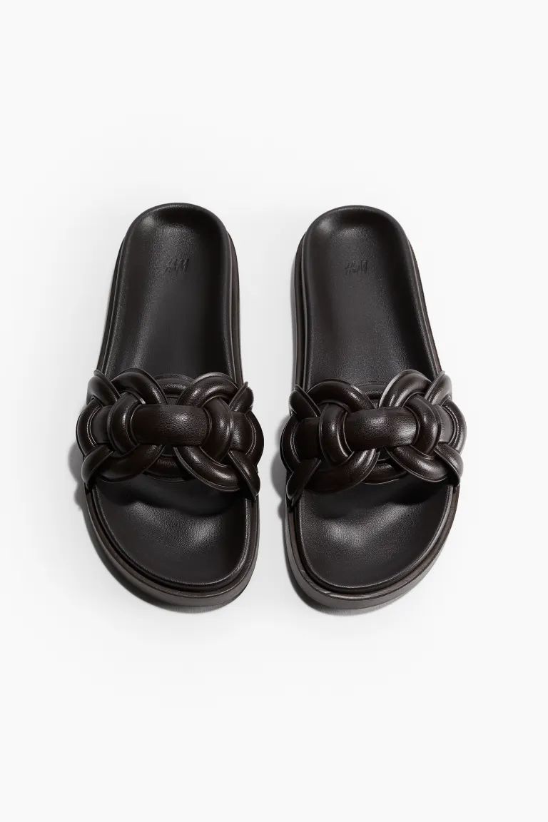 Intertwined-strap sandals - No heel - Dark brown - Ladies | H&M GB | H&M (UK, MY, IN, SG, PH, TW, HK)