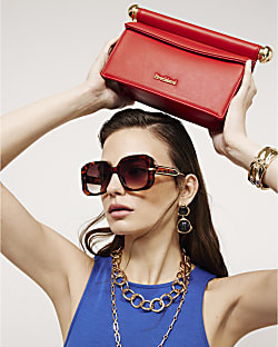 Red Metal Handle Foldover Clutch Bag | River Island UK & IE
