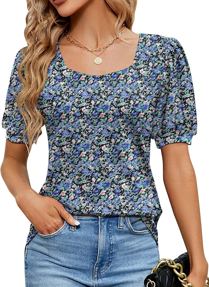 Rapbin Womens Square Neck Puff Sleeve Tops Dressy Casual Eyelet Long Sleeve Shirts Loose Trendy B... | Amazon (US)