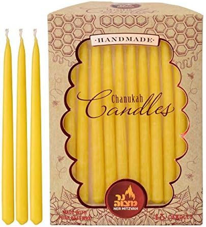 Beeswax Chanukah Candles Standard Size Fits Most Menorahs - Yellow Beeswax Hanukkah Candles - Premiu | Amazon (US)