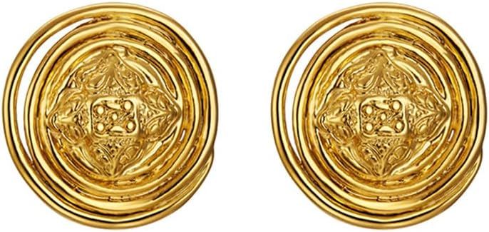 S925 Silver Needle Style Gold Button Alloy Earrings | Amazon (US)