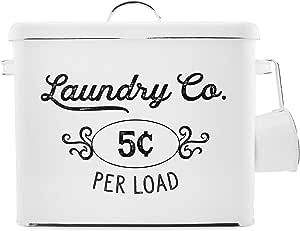 AuldHome Farmhouse Laundry Powder Container, White Enamelware Detergent Bin with Scoop | Amazon (US)