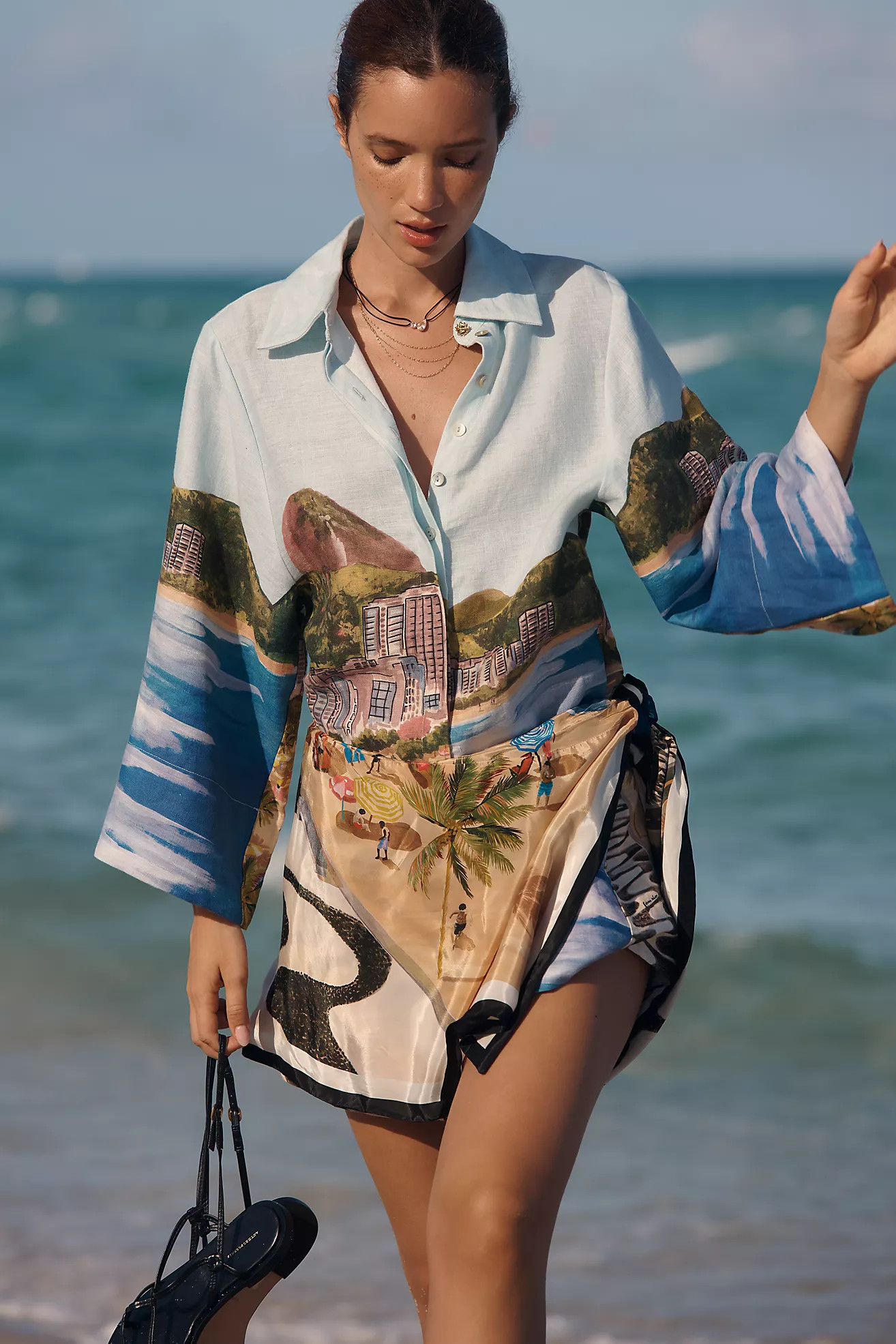 Farm Rio Copacabana Linen Tie-Waist Dress | Anthropologie (US)