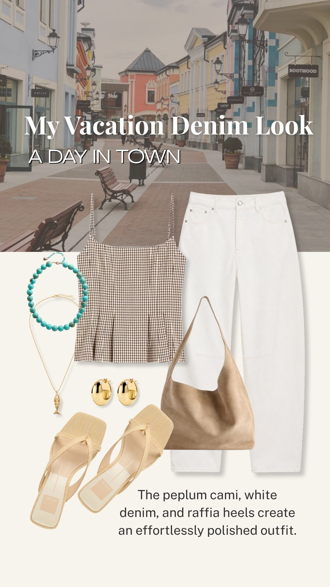 This peplum gingham cami is such a pretty way to add a little interest to classic white denim. I love it styled with raffia heels and warm neutral accessories for an easy, polished look that works for vacation, lunch out, or a warm-weather date night.

💡 LTK MADE EASY
❤️ Heart = Support my posts!
🔖 Save = Get sale & restock alerts
📋 Lists = Keep favorites organized
📲 Share = Send lists and products to a friend
💬 Comment = Ask me anything about what I’m wearing!

#LTKootd #LTKOver40 #LTKTravel
