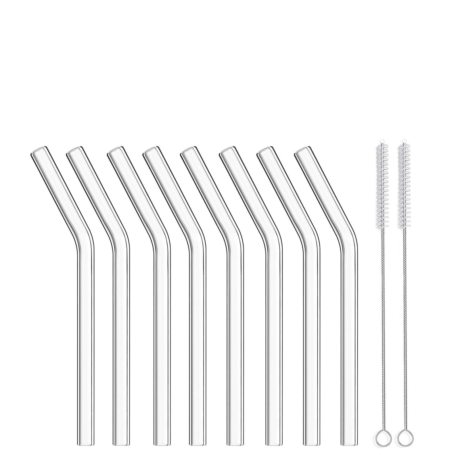 ALINK Short Bent Glass Straws, 6 in x 10 mm Reusable Clear Glass Curved Cocktail Straws for Whiskey, Coffee, Soda, Water, Pack of 8 with Brush | Amazon (US)