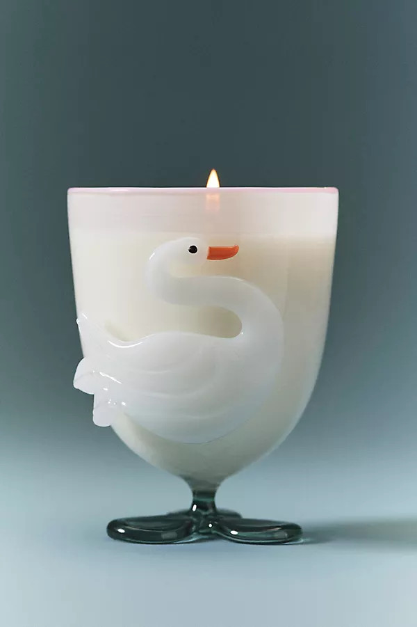 Pauline Fresh Vanilla Orchid & Sea Salt Glass Swan Candle | Anthropologie (US)