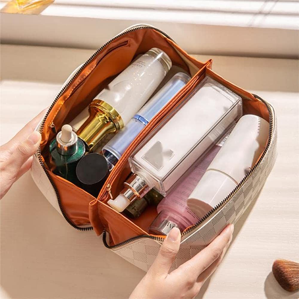 Fogude PU leather make up bags large capacity travel cosmetic bag Women's travel toiletry bag lar... | Amazon (US)