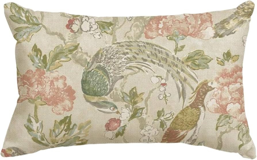 AVOIN colorlife Chinoiserie Flowers Birds Light Green Throw Pillow Cover, Cushion Case Outdoor De... | Amazon (US)