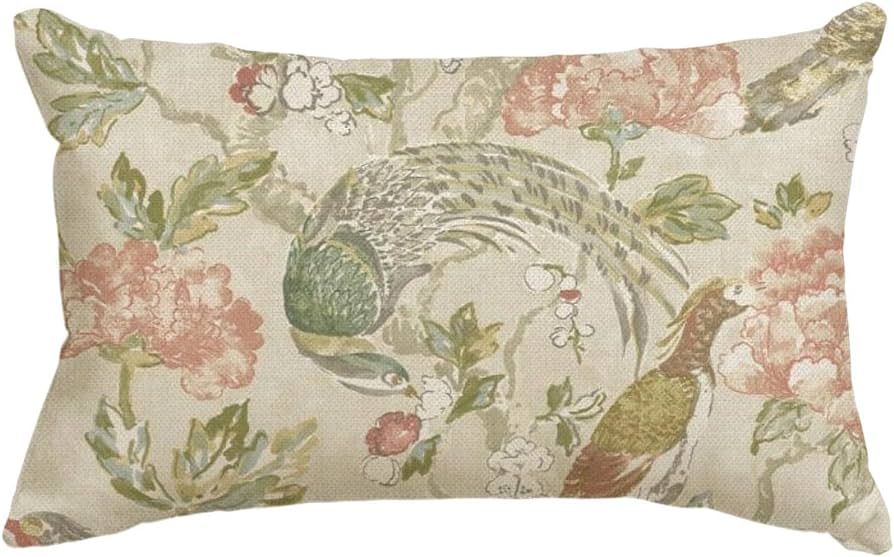 AVOIN colorlife Chinoiserie Flowers Birds Light Green Throw Pillow Cover, Cushion Case Outdoor De... | Amazon (US)