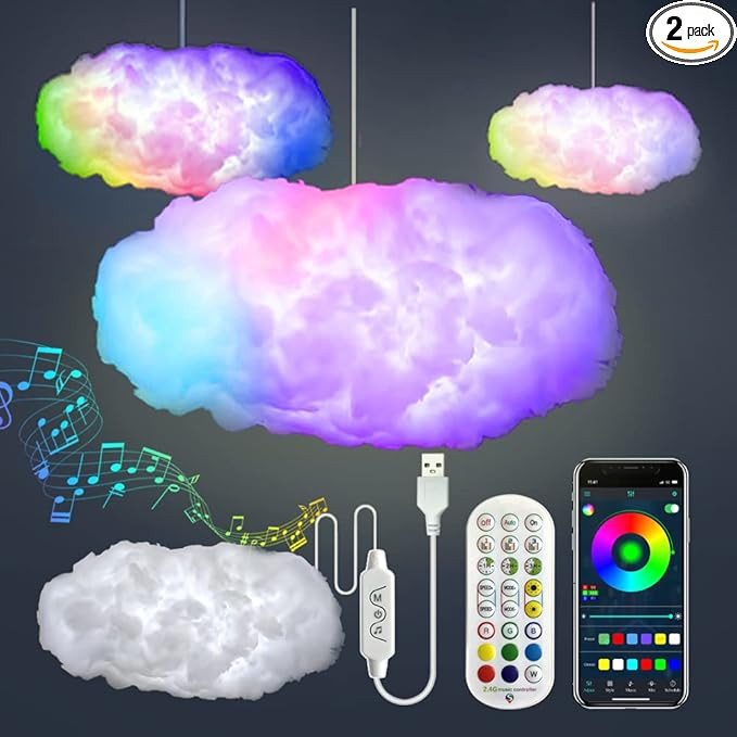 3D Big Cloud lightning Light Kit Music Sync Warm White Multicolor lightning Changing Strip Lights... | Amazon (US)