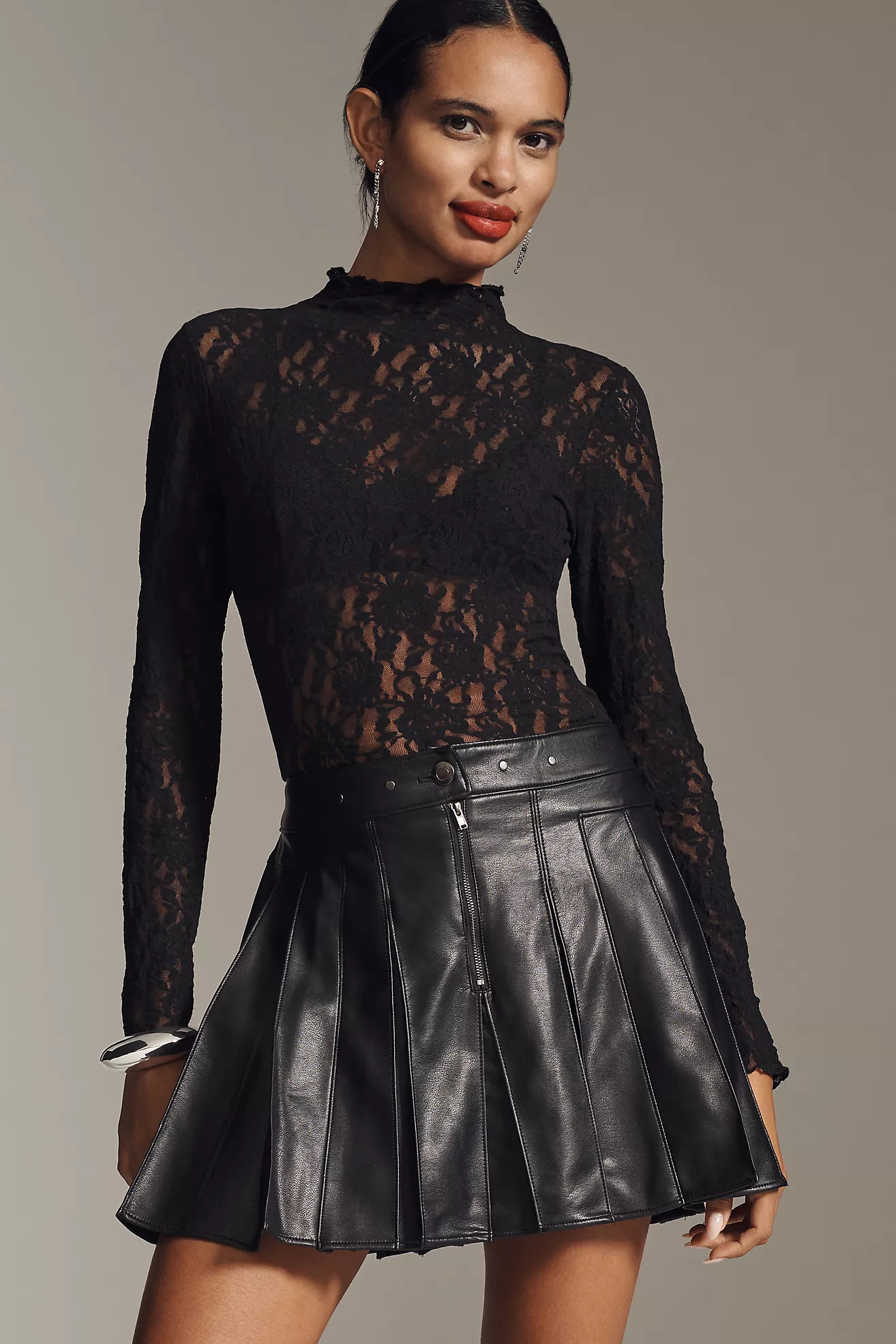 By Anthropologie Faux-Leather Pleated Hardware Mini Skirt | Anthropologie (UK)