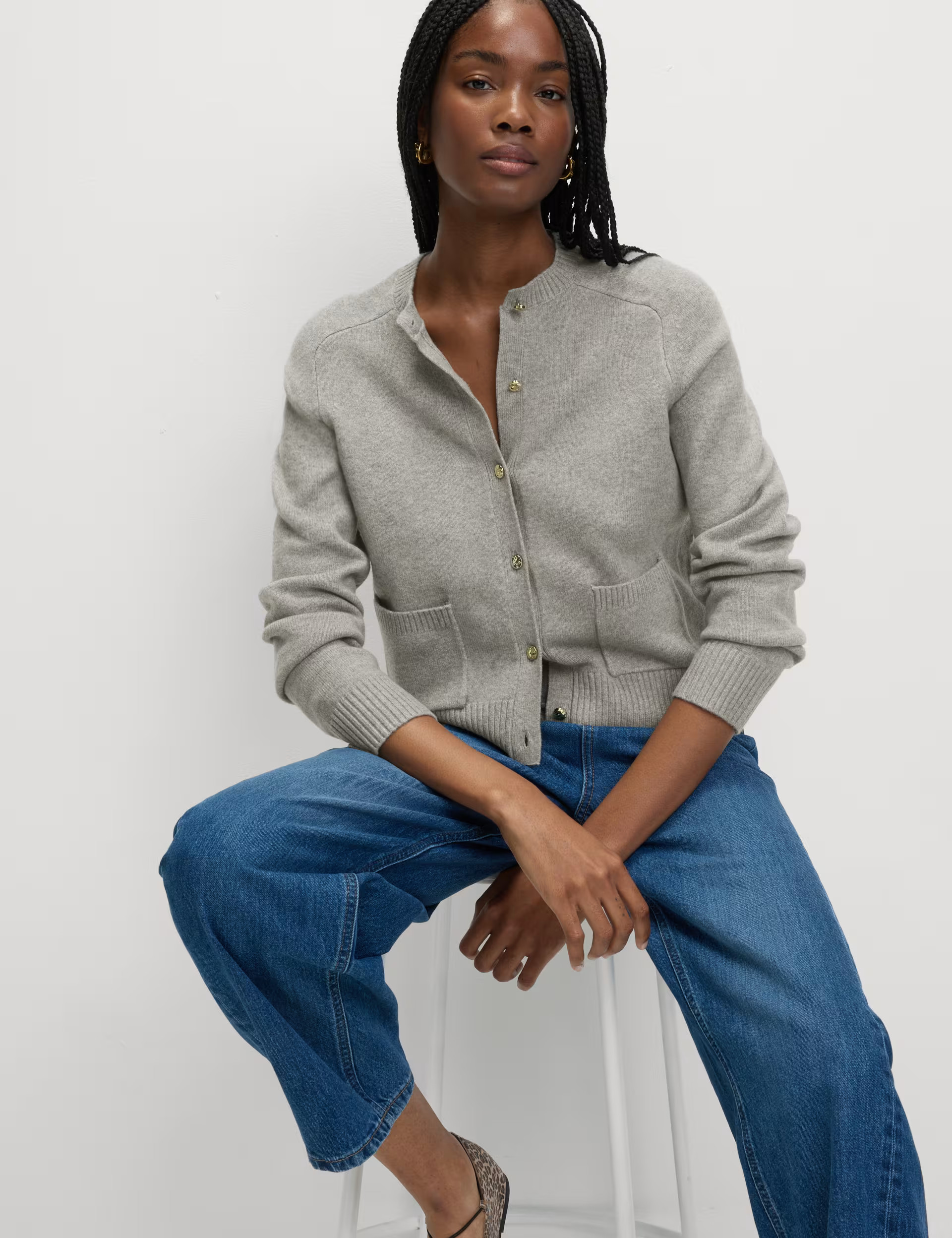 Air-Yarn Crew Neck Button Front Cropped Cardigan | Marks & Spencer (UK)