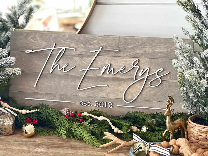 Family Last Name Sign for Personalized Wedding Gift in Pallet Sign Style, Farmhouse Decor Establi... | Etsy (US)